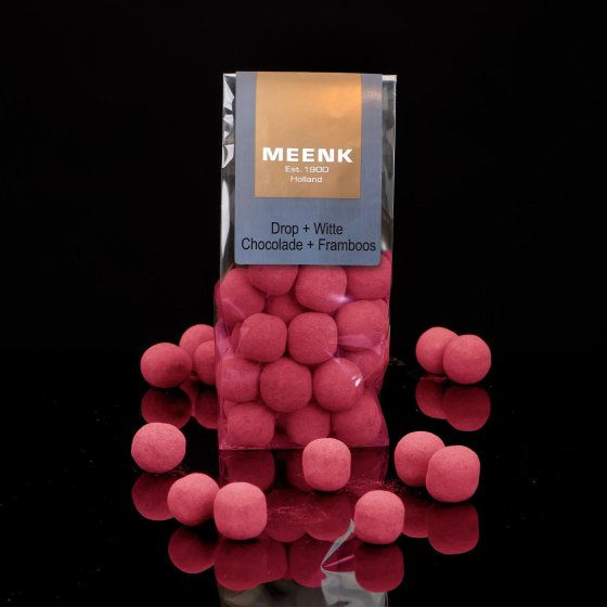 Meenk Drop+Witte Choco + Framboos 150g